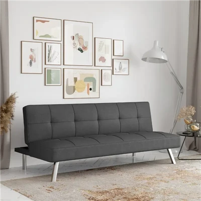 Nowoczesna rozkładana sofa tapicerowana w kolorze czarnym z metalowymi nogami