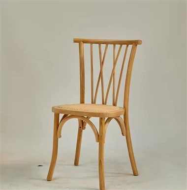 Krzesło do jadalni z litego drewna z podwójnymi paskami i skrzyżowanymi oparciami